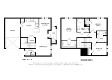 3 Bedroom Townhouse Floor Plan at Five Mile Creek, Dallas, TX 75224