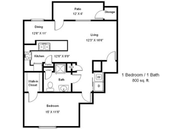 Hickory Manor_1 Bedroom Floor Plan