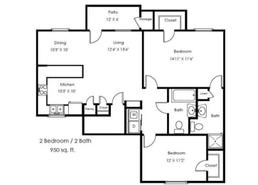 Hickory Manor_2 Bedroom Floor Plan