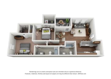 2 Bedroom Floor Plan at Lakecrest Village, Texas