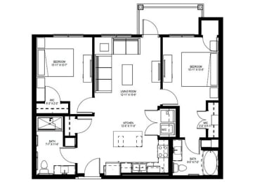 2 Bedroom Floor Plan at Landings of Lexington, Minnesota, 55014