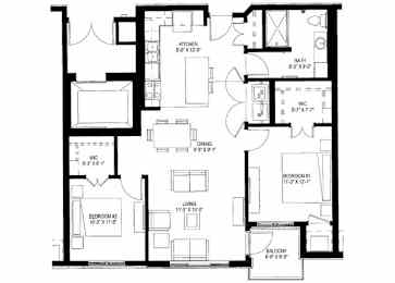2 Bedroom Floor Plan at The Legends of Cottage Grove 55+ Apartments, Minnesota, 55016