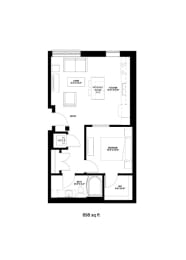 Millworks_1 Bedroom Floor Plan
