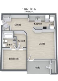 1 Bedroom Floor Plan at Pine Tree Apartments, Nebraska