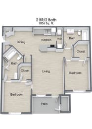 2 Bedroom Floor Plan at Pine Tree Apartments, Nebraska, 68114