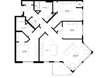 River North_3 Bedroom Floor Plan