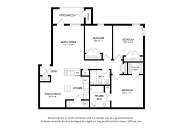 Riverstation_3 Bedroom Floor Plan at Riverstation, Dallas, 80205