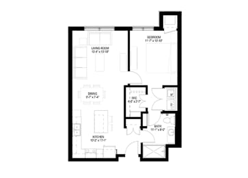 1 Bedroom Floor Plan at The Legends of Spring Lake Park 55+ Living, Spring Lake Park, MN