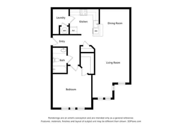 1 Bedroom Floor Plan at Sycamore Ridge, Gainesville, 30504