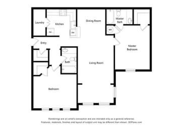 2 Bedroom Floor Plan at Sycamore Ridge, Gainesville Georgia