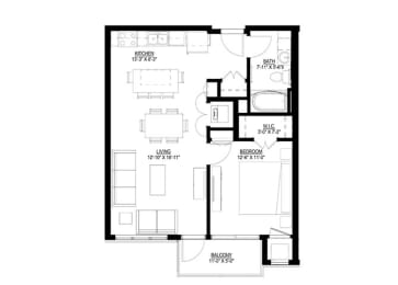 1 Bedroom Floor Plan at Union Flats, St. Paul, MN 55114