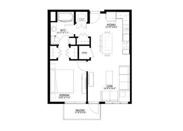 1 Bedroom Floor Plan at Union Flats, St. Paul Minnesota