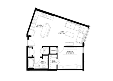 1 Bedroom Floor Plan at Union Flats, St. Paul