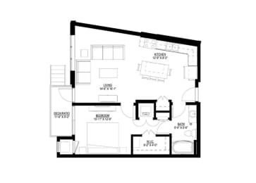 1 Bedroom Floor Plan at Union Flats, Minnesota