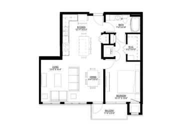 1 Bedroom Floor Plan at Union Flats, Minnesota, 55114