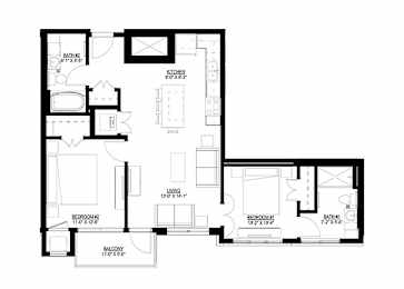 2 Bedroom Floor Plan at Union Flats, St. Paul, MN