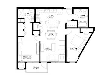 2 Bedroom Floor Plan at Union Flats, St. Paul