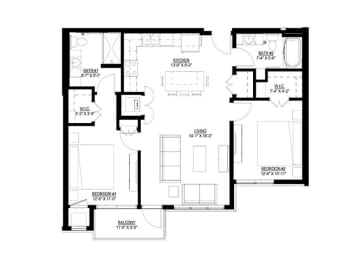 2 Bedroom Floor Plan at Union Flats, Minnesota
