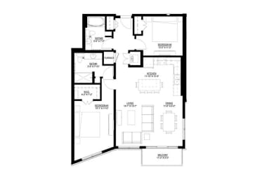2 Bedroom Floor Plan at Union Flats, Minnesota, 55114