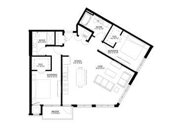 2 Bedroom Floor Plan at Union Flats, St. Paul, MN 55114