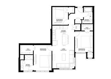 3 Bedroom Floor Plan at Union Flats, St. Paul, MN