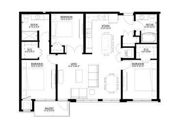 3 Bedroom Floor Plan at Union Flats, St. Paul Minnesota
