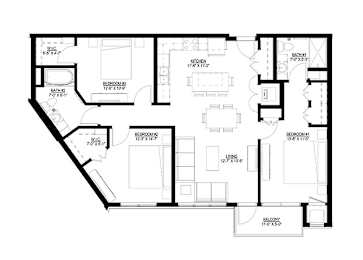 3 Bedroom Floor Plan at Union Flats, St. Paul
