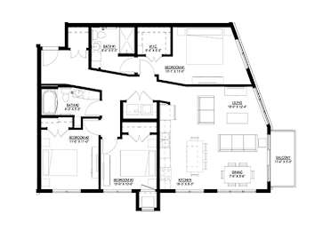 3 Bedroom Floor Plan at Union Flats, Minnesota