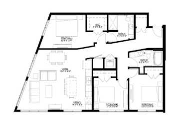 3 Bedroom Floor Plan at Union Flats, Minnesota, 55114