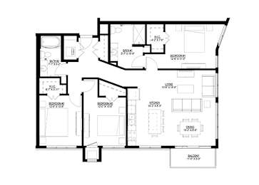 3 Bedroom Floor Plan at Union Flats, St. Paul, MN 55114
