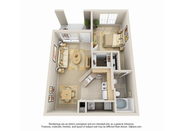 1 Bedroom Floor Plan at Villa Springs, Houston, TX, 77090