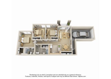 3 Bedroom Floor Plan at Villa Springs, Houston, Texas, 77090
