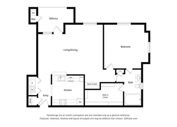 1 Bedroom Floor Plan at Capitol Crossing, Austin, TX