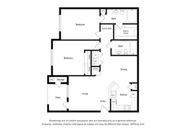 2 Bedroom Floor Plan at Capitol Crossing, Texas