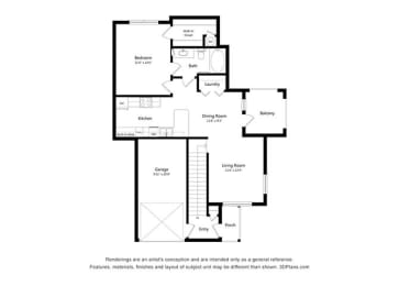 1 Bedroom Floor Plan at Woodway Village, Austin