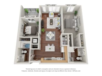 2B Floor Plan at 900 at Cleveland Park, Nashville, TN 37207