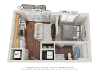 Studio 0C Floor Plan at 900 at Cleveland Park, Tennessee, 37207