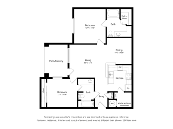 2 Bedroom Floor Plan at Alexander at Stonecrest Apartments, Georgia, 30058