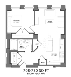 2D_1 Bedroom - 1-A Floor Plan at Arcade Apartments, St Louis