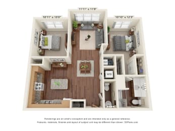 Ashlynn Ridge_3D_2 Bedroom B7 Floor Plan