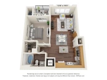 1 BD Floor Plan at Aviara Flats, Arizona, 85035