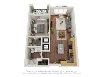 1 Bedroom Floor Plan at Briar Park 55+ Apartments, Georgia, 30331