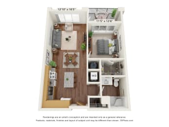 A2 Floor Plan at Casa Azure 55+ Apartments, Arizona, 85035