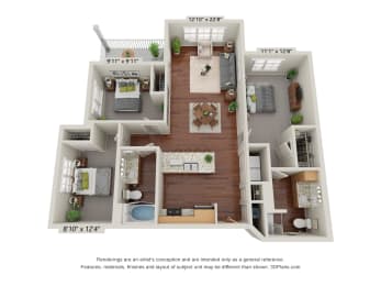 Crossroad Commons_3 Bedroom A_3D Floor Plan at Crossroad Commons, Texas