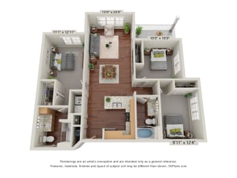 Crossroad Commons_3 Bedroom B_3D Floor Plan at Crossroad Commons, Manor, 78653