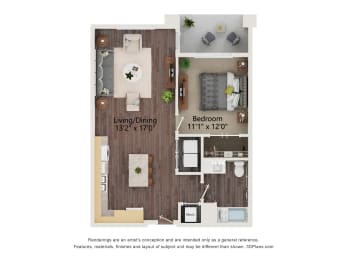 A1_Type A Floor Plan at Juniper Square 55+ Apartments, Glendale, 85301