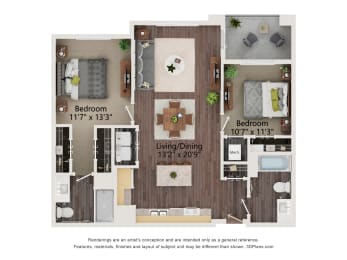 B1_Alt_Colored Floor Plan at Juniper Square 55+ Apartments, Glendale, AZ 85301