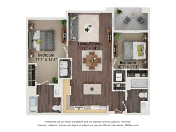B1_Type A_Colored Floor Plan at Juniper Square 55+ Apartments, Arizona, 85301