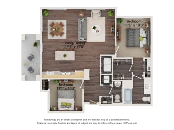 B3_Colored Floor Plan at Juniper Square 55+ Apartments, Glendale, AZ