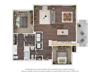 B3_Type A Colored Floor Plan at Juniper Square 55+ Apartments, Glendale, 85301